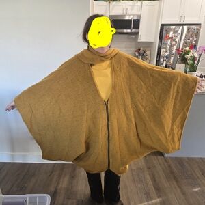 Womens Mustard Zip-Front Cape Coat